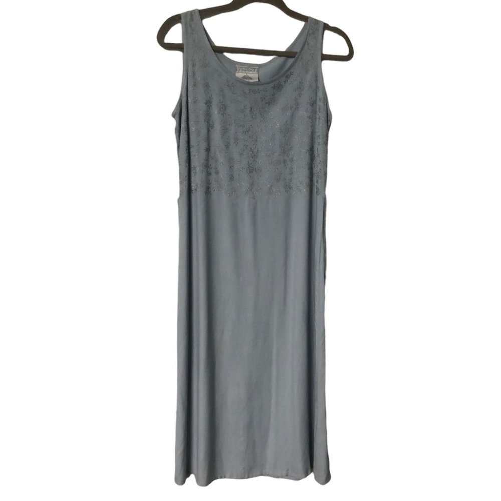Vintage Sleeveless Light Blue Embroidered Maxi Dress